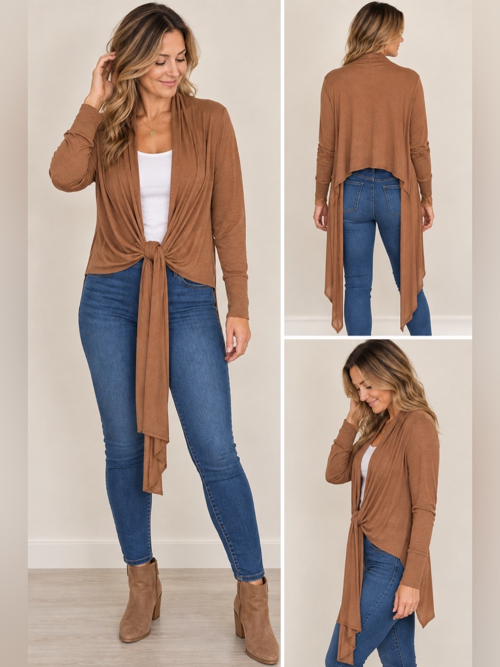 Buffalo by David Bitton Open Front Wrap Lightweight Cardigan Camel Sz L